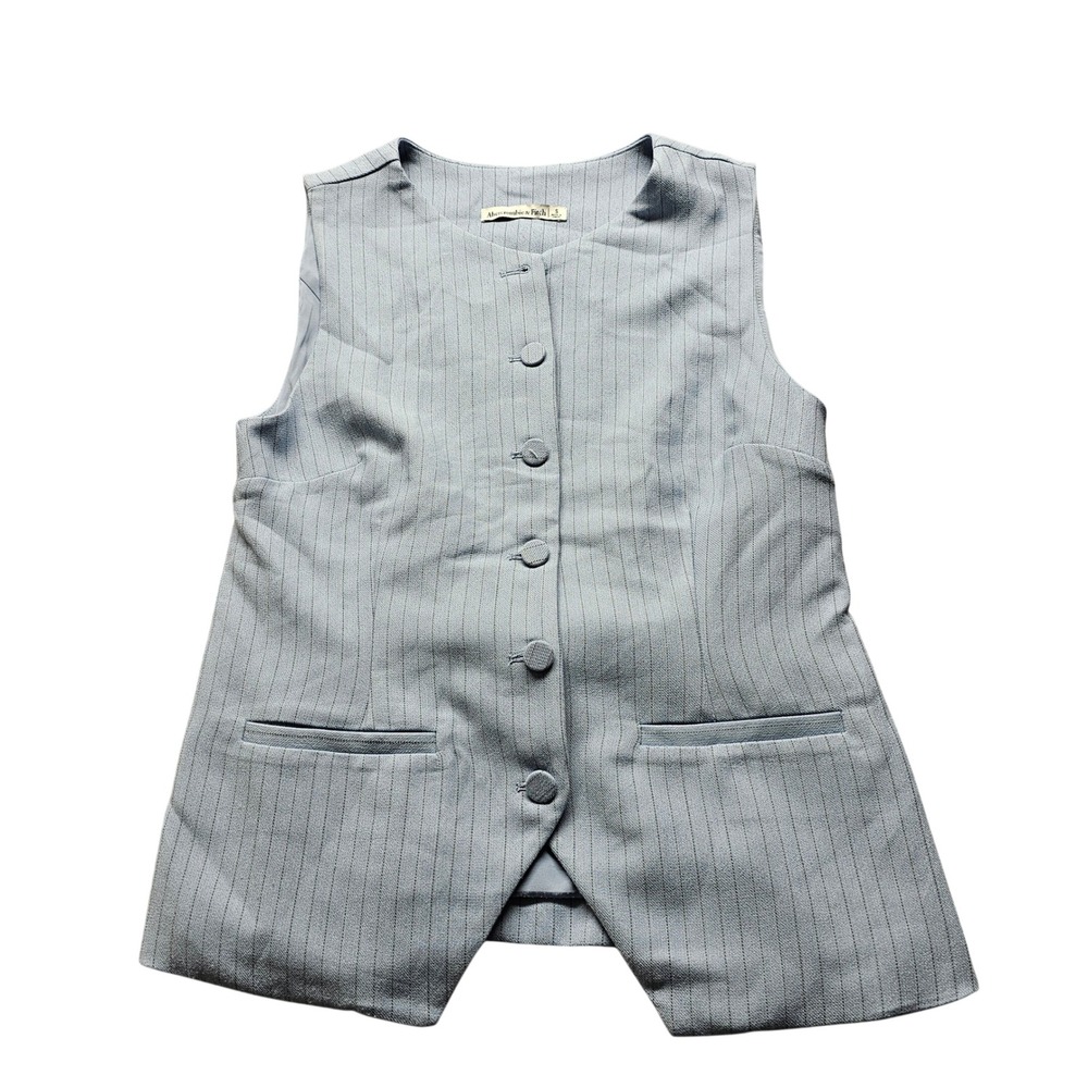 Abercrombie & Fitch Pinstripe Vest Womens S Blue Sleeveless Button Up Waistcoat